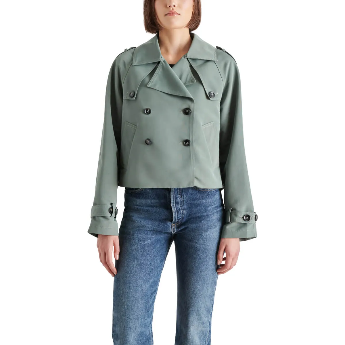 Steve Madden Sirus Cropped Double-Breasted Trench Jacket