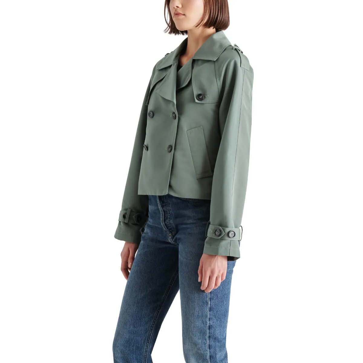 Steve Madden Sirus Cropped Double-Breasted Trench Jacket