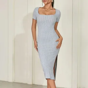 Summer Casual Square Neck Knitted Dress