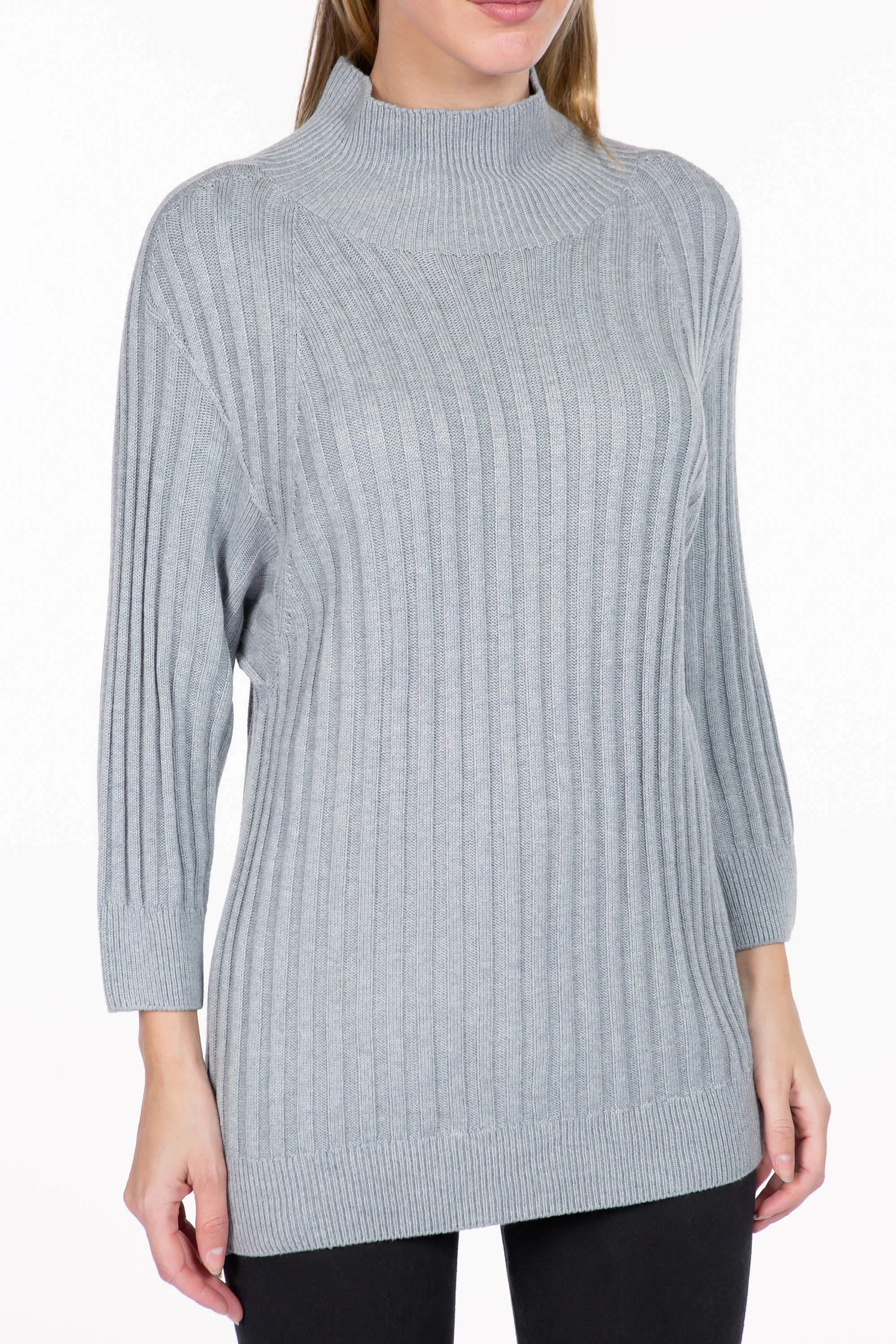 Sustainable Seamless Ribbed Mock-Neck Sweater