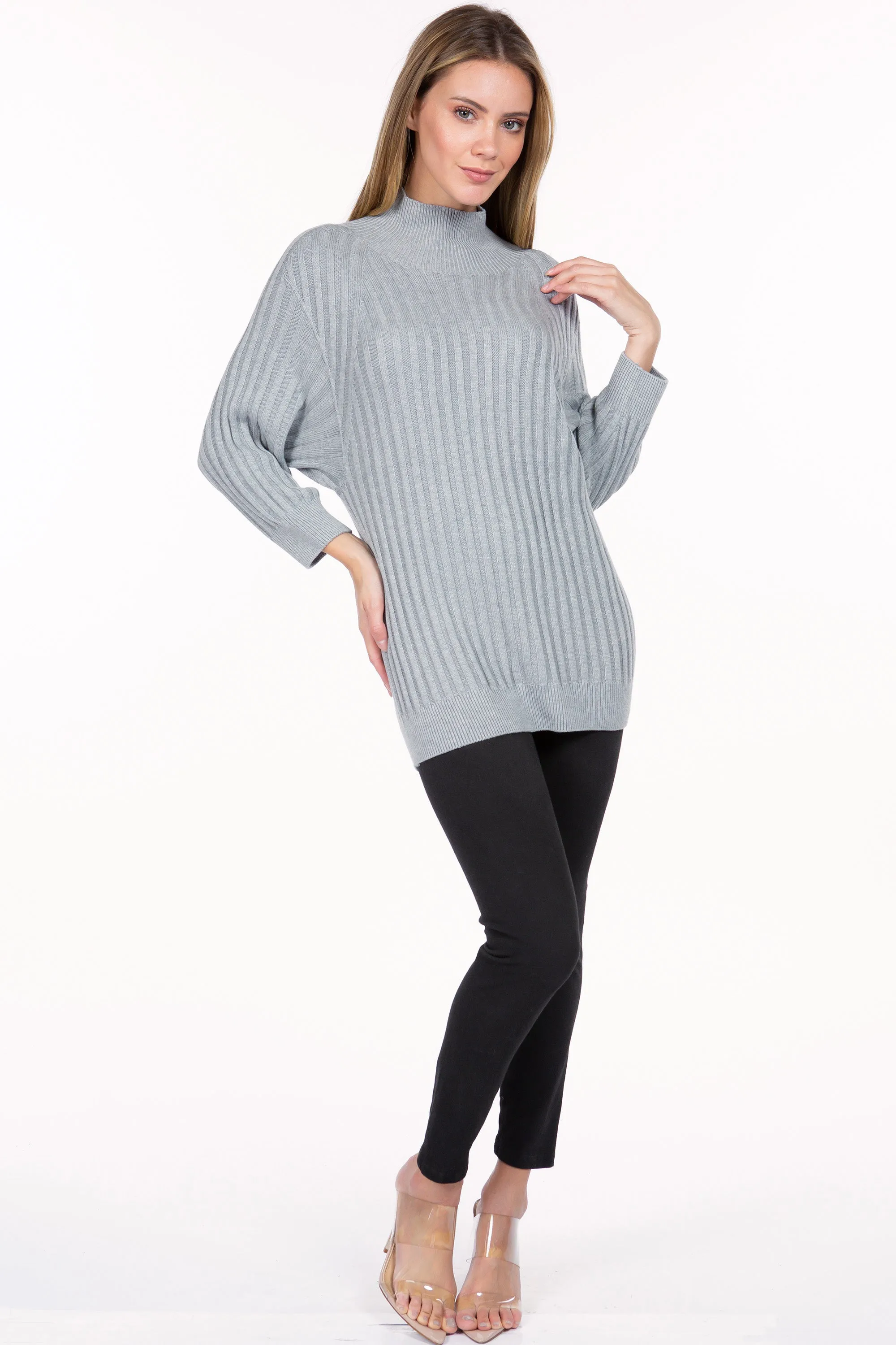 Sustainable Seamless Ribbed Mock-Neck Sweater