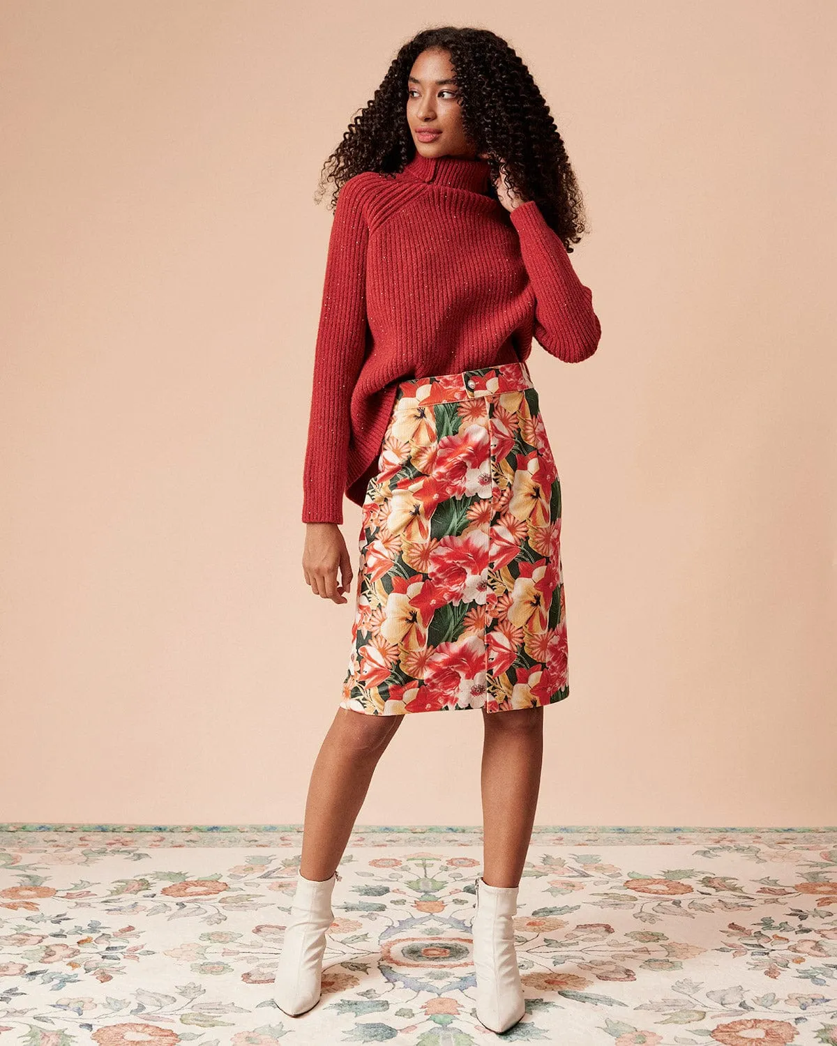 The High Waisted Corduroy Floral Skirt