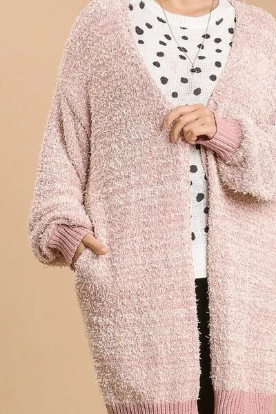 Umgee Full Size Ribbed Hem Open Front Longline Cardigan