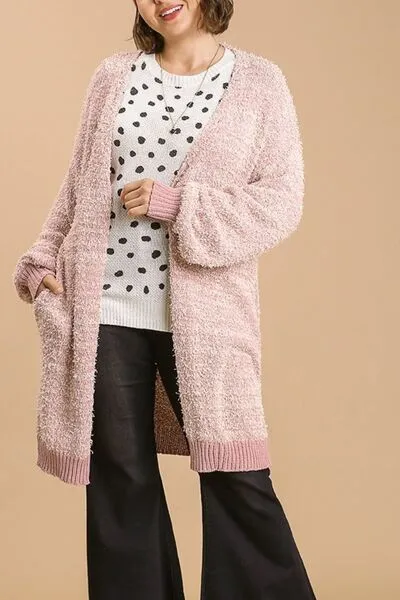 Umgee Full Size Ribbed Hem Open Front Longline Cardigan