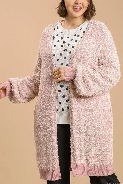 Umgee Full Size Ribbed Hem Open Front Longline Cardigan