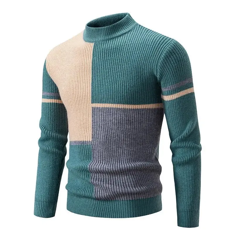 Wiaofellas  -  Autumn Winter O Neck Pullovers Men Patchwork Casual Knit Sweater Fashion Youthful Vitality Knitted Warm Pullover Man Y2K Sweater