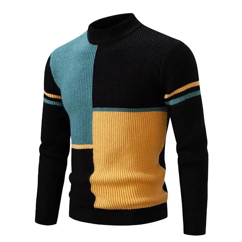 Wiaofellas  -  Autumn Winter O Neck Pullovers Men Patchwork Casual Knit Sweater Fashion Youthful Vitality Knitted Warm Pullover Man Y2K Sweater