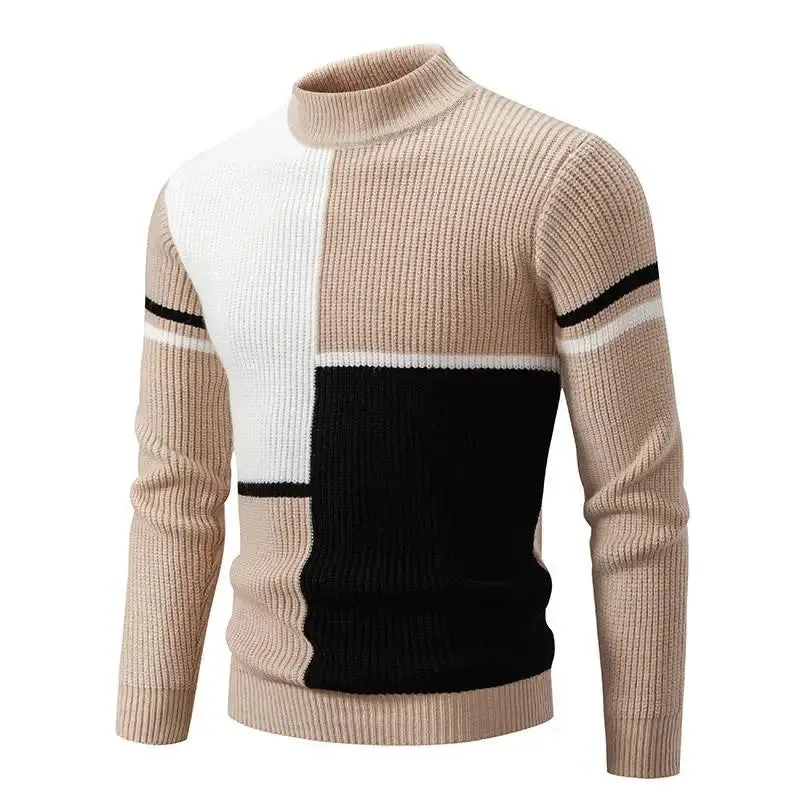 Wiaofellas  -  Autumn Winter O Neck Pullovers Men Patchwork Casual Knit Sweater Fashion Youthful Vitality Knitted Warm Pullover Man Y2K Sweater