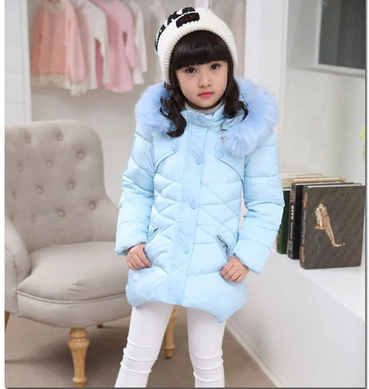 Winter Girls Solid Hoodie Kids Cute Warm Jackets long coat