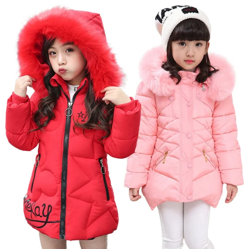 Winter Girls Solid Hoodie Kids Cute Warm Jackets long coat