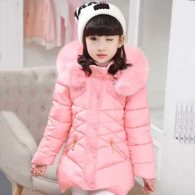 Winter Girls Solid Hoodie Kids Cute Warm Jackets long coat