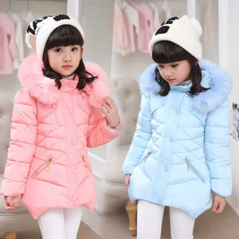 Winter Girls Solid Hoodie Kids Cute Warm Jackets long coat