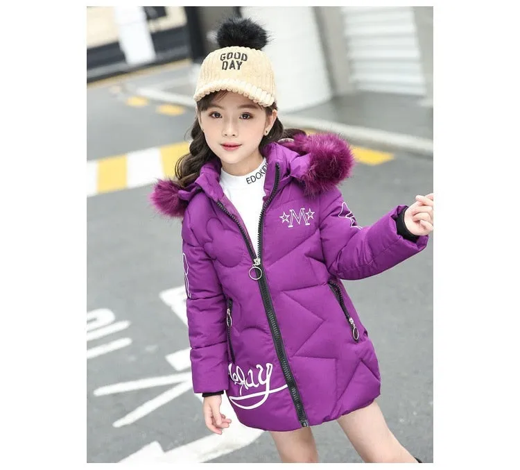 Winter Girls Solid Hoodie Kids Cute Warm Jackets long coat