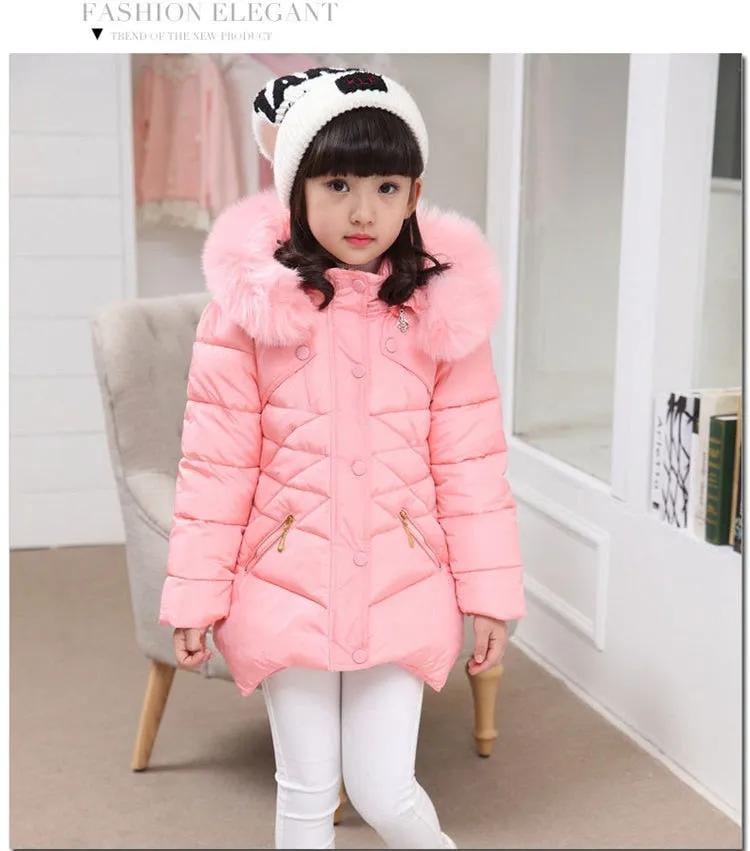 Winter Girls Solid Hoodie Kids Cute Warm Jackets long coat