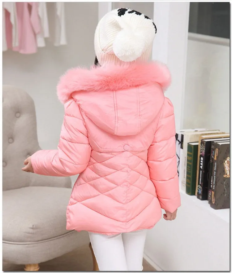 Winter Girls Solid Hoodie Kids Cute Warm Jackets long coat