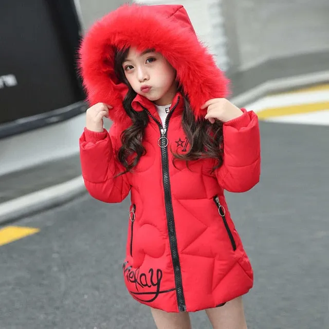 Winter Girls Solid Hoodie Kids Cute Warm Jackets long coat