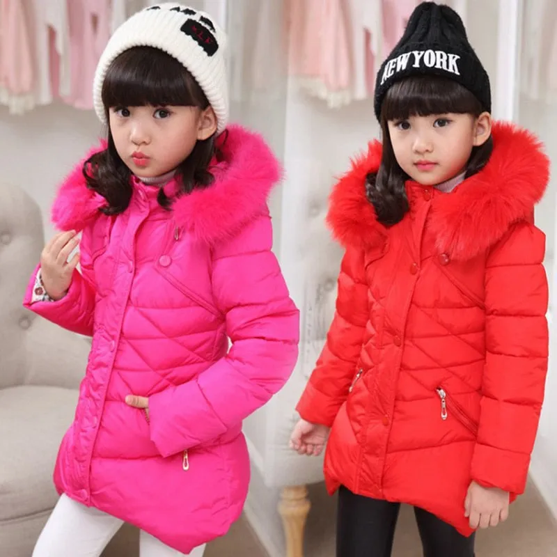 Winter Girls Solid Hoodie Kids Cute Warm Jackets long coat