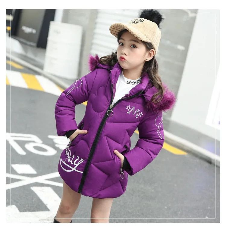 Winter Girls Solid Hoodie Kids Cute Warm Jackets long coat