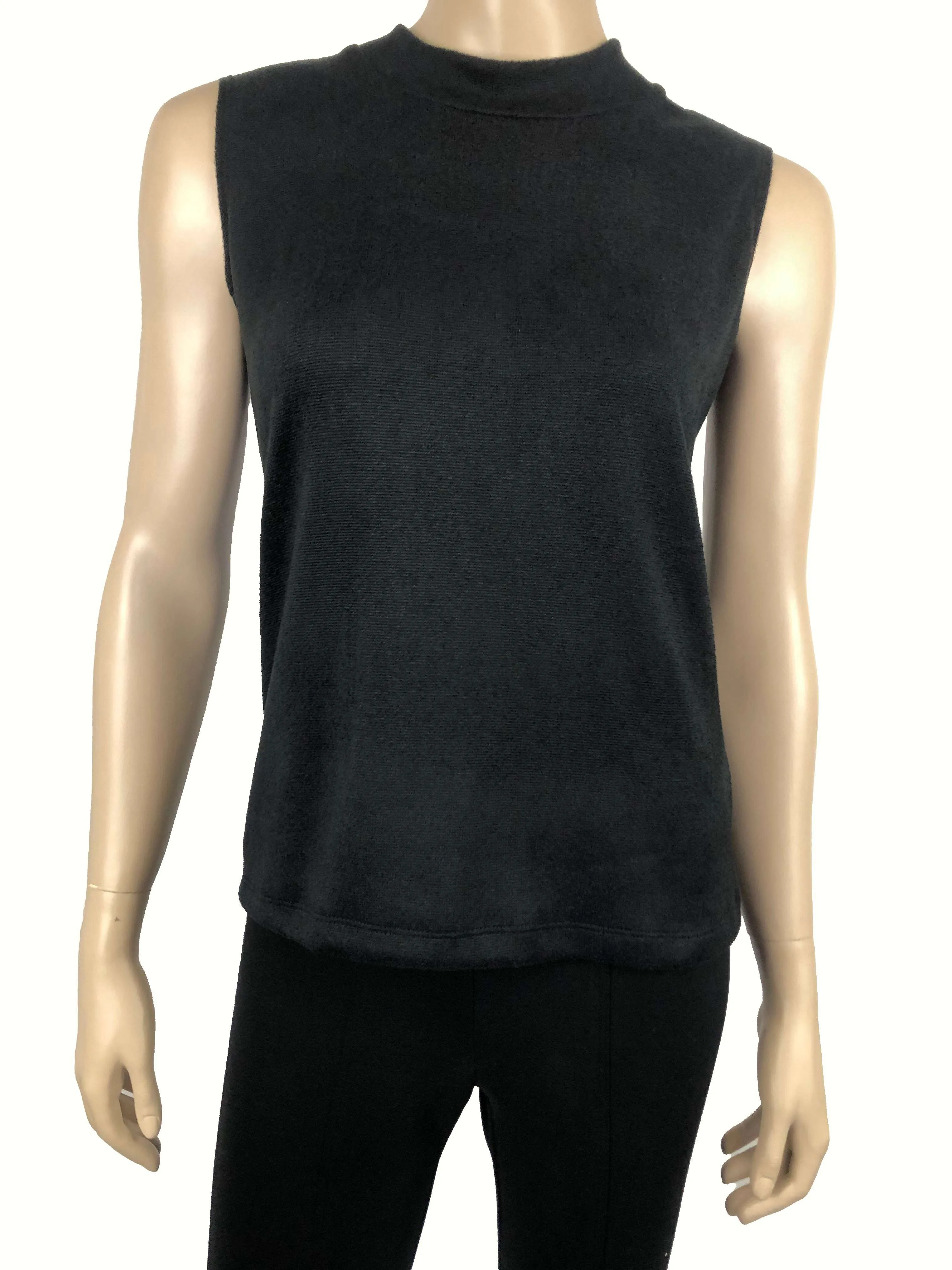 Women's Sleeveless Mock Neck Black Soft Knit - Made In Canada